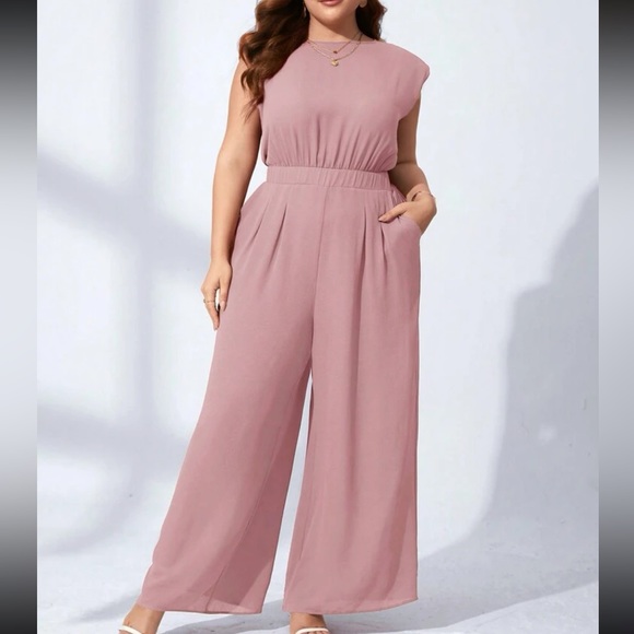 Plus size navy blue wide leg jumpsuit - Picture 13 of 13